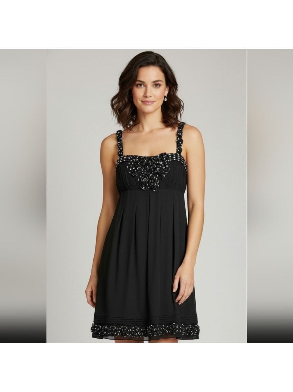 Sue Wong Black and White Midi Dress